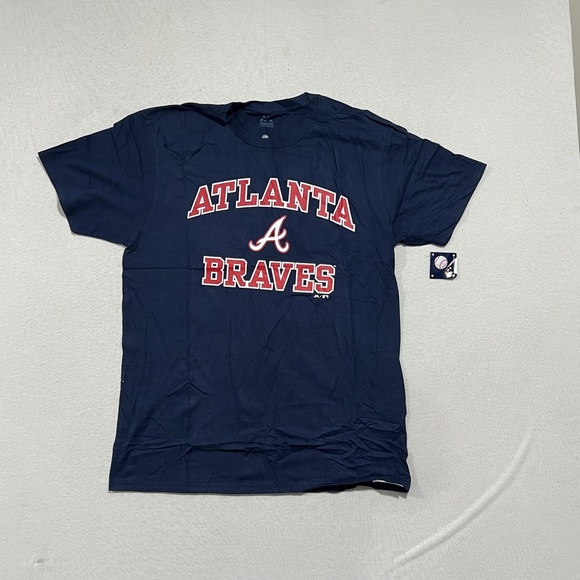 Majestic Men Blue Tee Shirt Atlanta Braves Size L - Picture 1 of 8